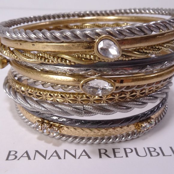 Banana Republic Mixed Metal Crystal Stackable Bangle Bracelet Set of 12 NWOT 88 - Picture 7 of 13